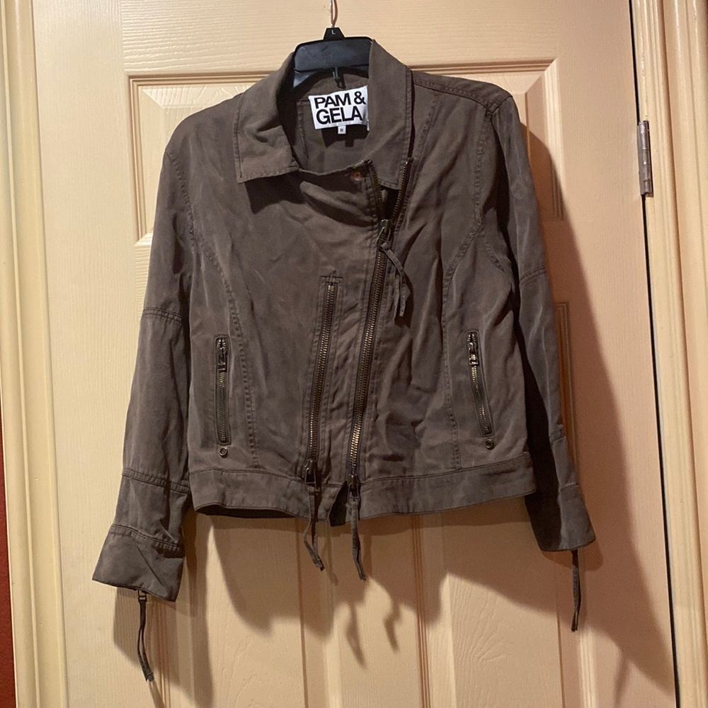 Pam & Gela Cropped Moto Army Jacket Size M